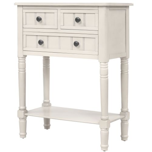 TREXM Narrow Console Table, Slim Sofa Table with Three Storage Drawers and Bottom Shelf (Ivory White) TREXM Narrow Console Table, Slim Sofa Table with Three Storage Drawers and Bottom Shelf (Ivory White)