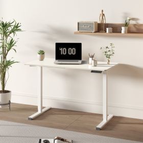 Electric Standing Desk Whole Piece Adjustable Height Desk Home Office Computer Workstation Sit Stand up Desk (White Frame + White Top)
