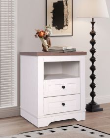 Farmhouse Nightstand , End Table, Side Table with 2 Drawers Storage Cabinet for Bedroom, Living Room, Farmhouse Design, Wood Rustic, Antique Whit