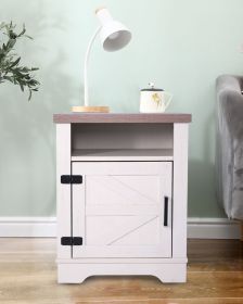 Farmhouse Nightstand , Beside Table with Barn Door, Modern End Side Table with Storage for Bedroom, Office
