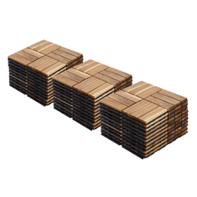30 PCS Interlocking Deck Tiles Checker Pattern, 12" x 12" Square Yellow Acacia Hardwood Outdoor Flooring for Patio, Bancony, Pool Side,...