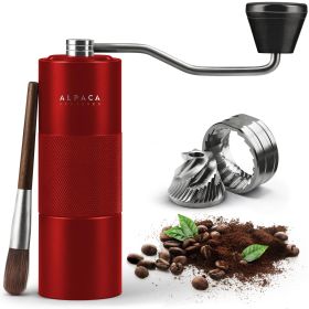 Manual Coffee Grinder Red Metallic Color Stainless Steel Conical Burr Coffee Grinder Manual with Adjustable Setting Double Bearing Hand Espresso